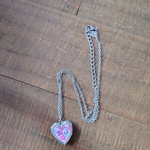 Claire's Silver Heart Necklace with Pink Accents